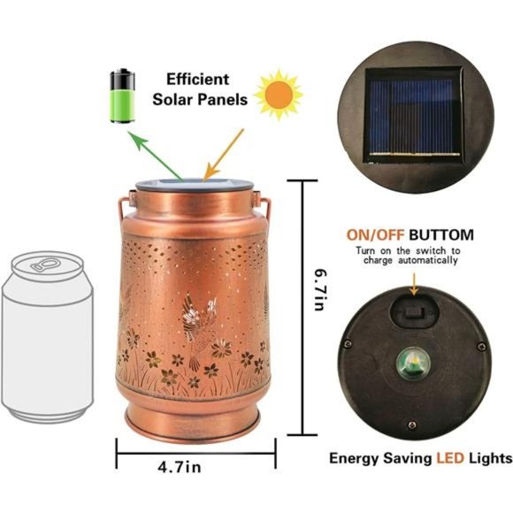 Hummingbird Solar Lantern Lights Outdoor Hanging,Metal Decor Lanterns-Waterproof - Picture 5 of 6